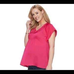A:Glow Maternity Textured Satin Top Shirt Blouse Pink Sz XS NWT Empire Waist NEW